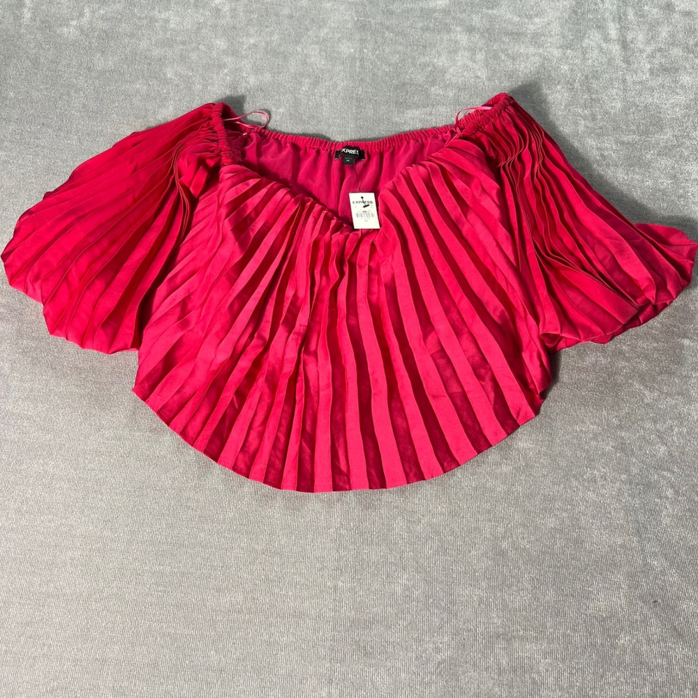 Express Pink Off The Shoulder Pleated Balloon Sleeve Blouse Top XS New
